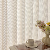 Cortina Personalizada Transparente Anita Cozy Bege Jacquard Chevron